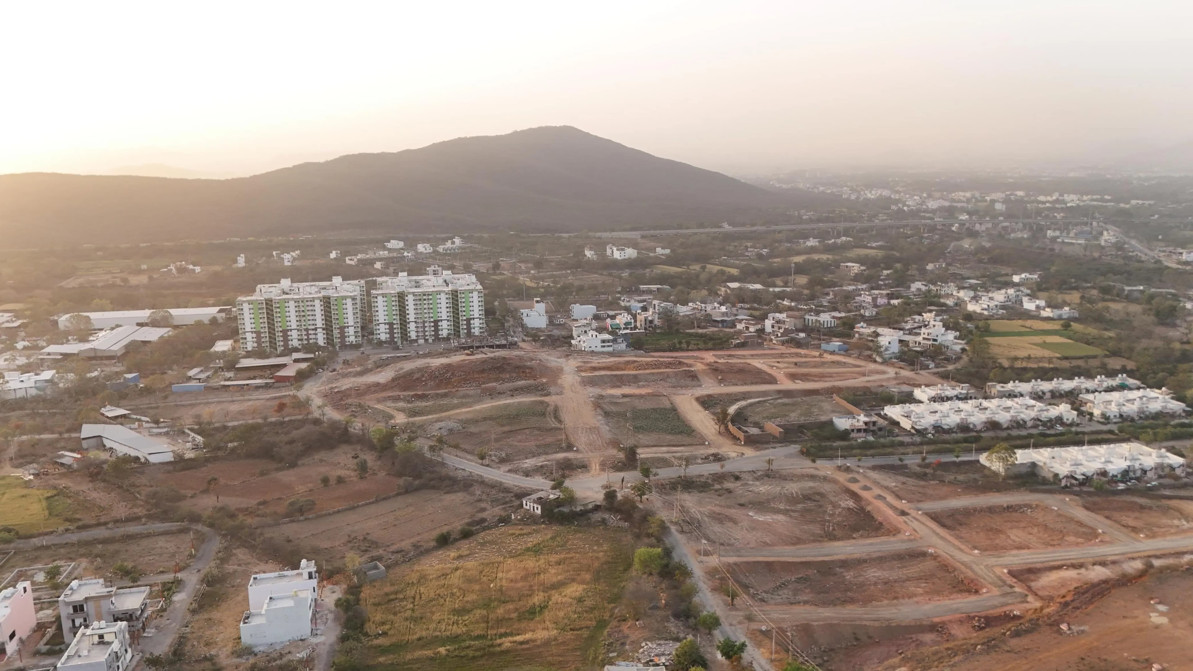 Aerial view of a new residential development on the edge of Udaipur city